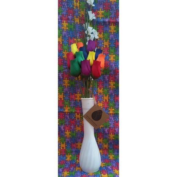 1 Doz Autism Aware Rainbow Wooden Roses Flower Bouquet. The Original Wooden Rose - Picture 2 of 8